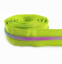Neon Green Zipper Tape With fading rainbow Style #5 Coil - 3 Yard