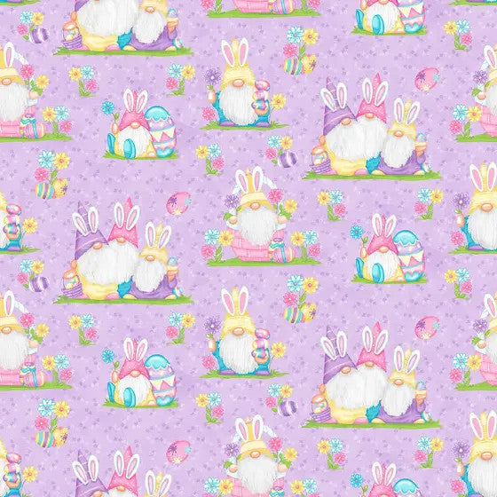 Hoppy Easter Gnomies - Easter Gnomies Scenic Lavender Yardage