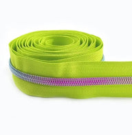 Neon Green Zipper Tape With fading rainbow Style #5 Coil - 3 Yard