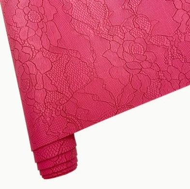 Faux Leather Lace Texture Hot Pink 12" x 54"