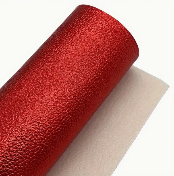 Rustic Red Metallic Lychee Pattern PU Leather Roll 12"x53"