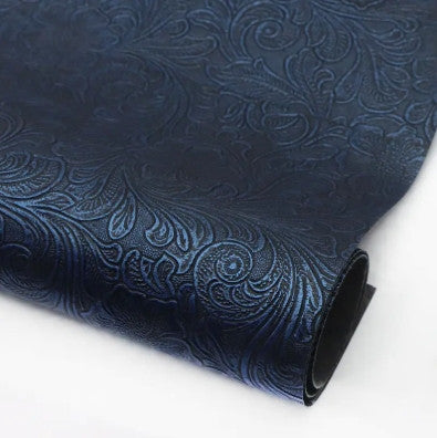 Retro Swirl Pattern Faux Leather 19" x 55" (Navy Blue)