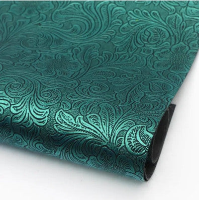 Retro Swirl Pattern Faux Leather 19" x 55" (Teal)