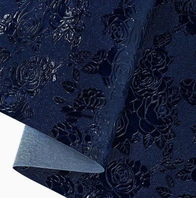 Embossed Rose Faux Leather 12" x 53" (Navy Blue)