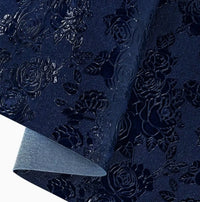 Embossed Rose Faux Leather 12" x 53" (Navy Blue)
