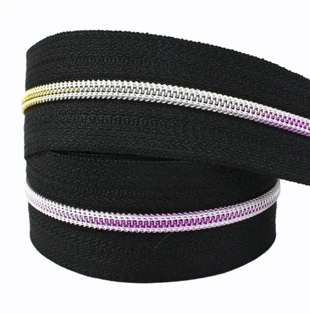 Black Zipper Tape With fading rainbow Style #5 Coil - 3 Yards