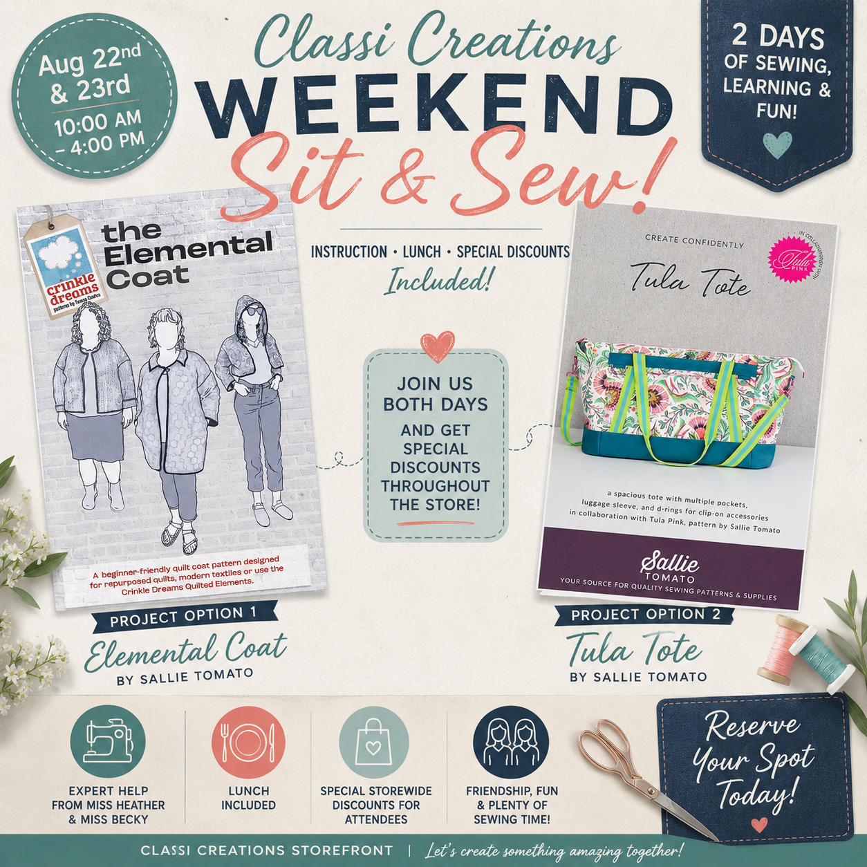 SIT & SEW WITH HEATHER AND BECKY (AUG 22-23)