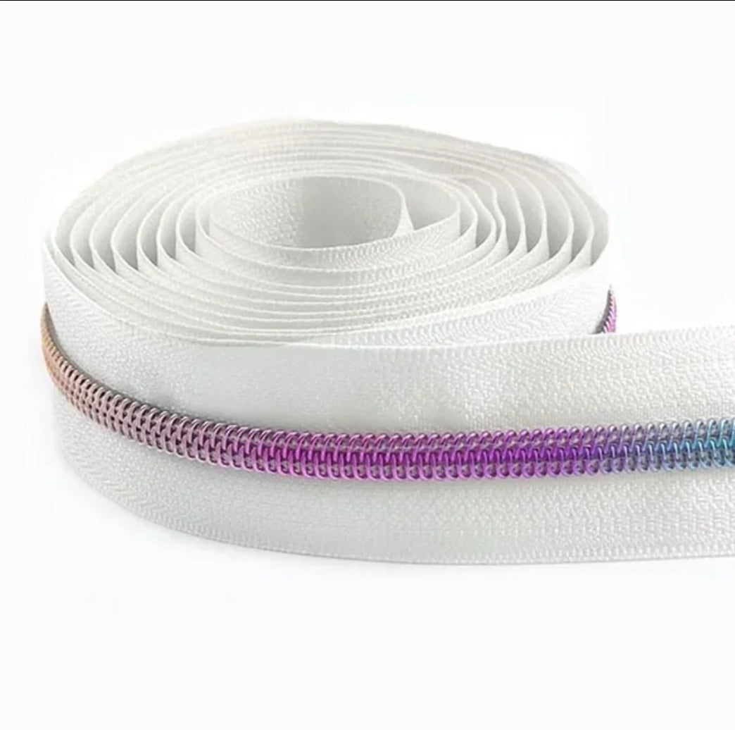 White Zipper Tape With fading rainbow Style #5 Coil - 3 Yards